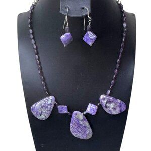 Sterling Silver Necklace Charoite Purple Gemstone Necklace Matching Earrings Set